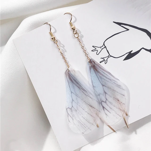 Женские серьги капельки с крыльями бабочки длинные кисточками модные розовые