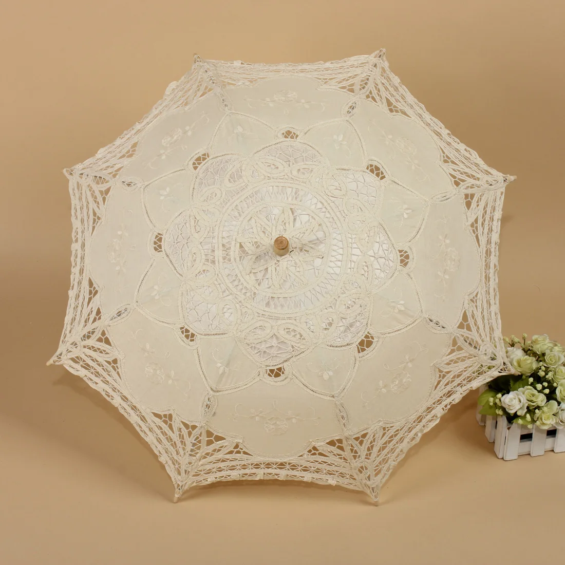 30 Ivory Umbrella Элегантный костюм реквизит зонтик и веер для женщин принцесса косплей, хлопковый кружевной зонтик Свадебная вечеринка деревянный Зонт Ручной Веер - Цвет: 30 Ivory Umbrella