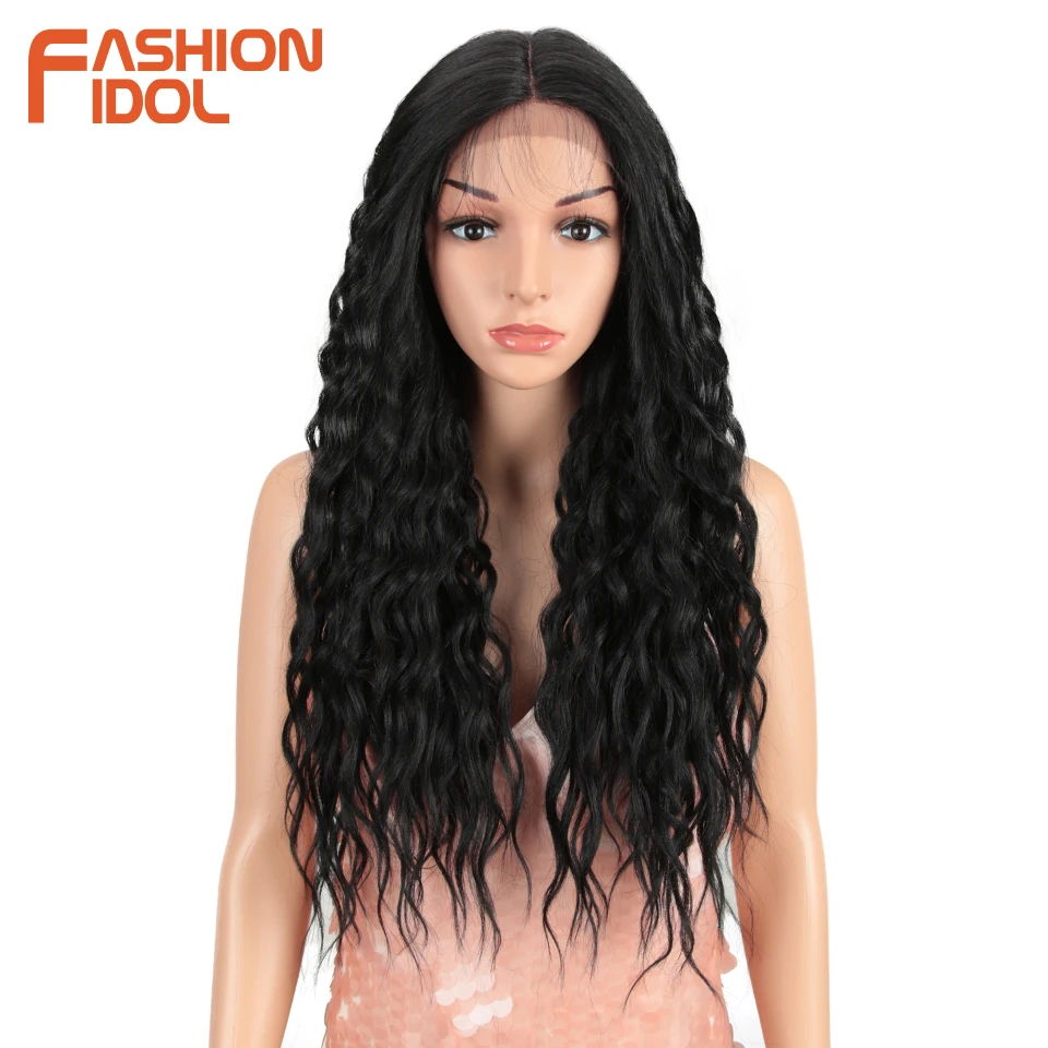 FASHION IDOL 28 inch Hair Synthetic Lace Front Wigs For Black Women Soft Loose Wave Hair Ombre Brown Pink Heat Resistant Hair