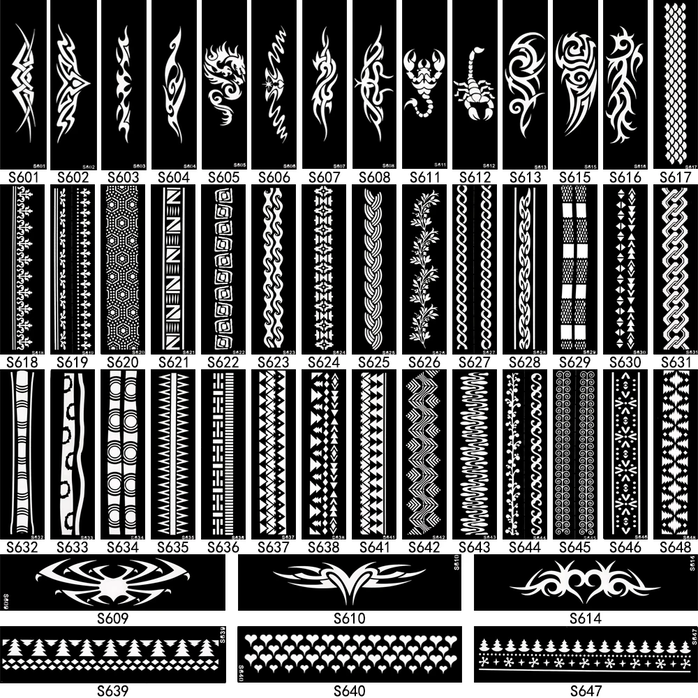 5 шт. маленькие трафарет для татуировки хной + 1 коричневая паста хны флакон 4