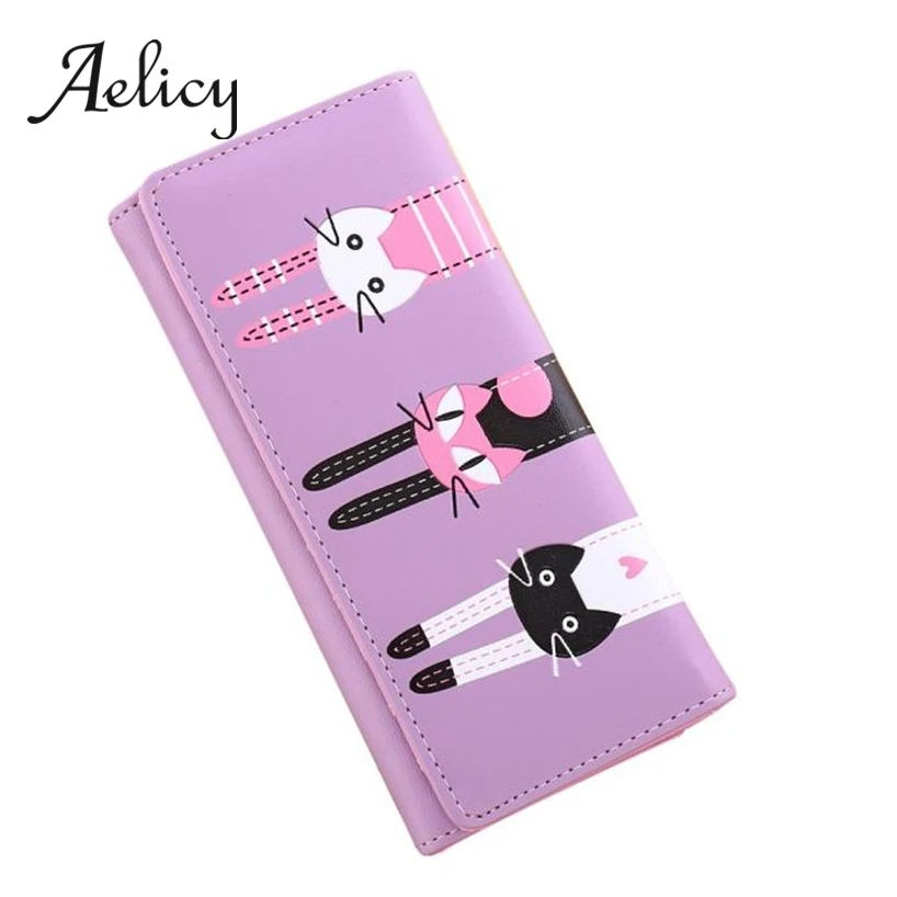 Aelicy стандартный Длинный кошелек для девочек мультяшный милый кот женская сумка