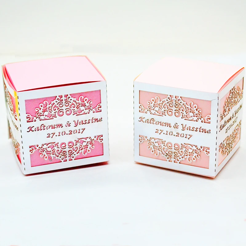 

cube shaped combined wedding boxes gift for guests laser cut luxury wedding candy box 50 pcs
