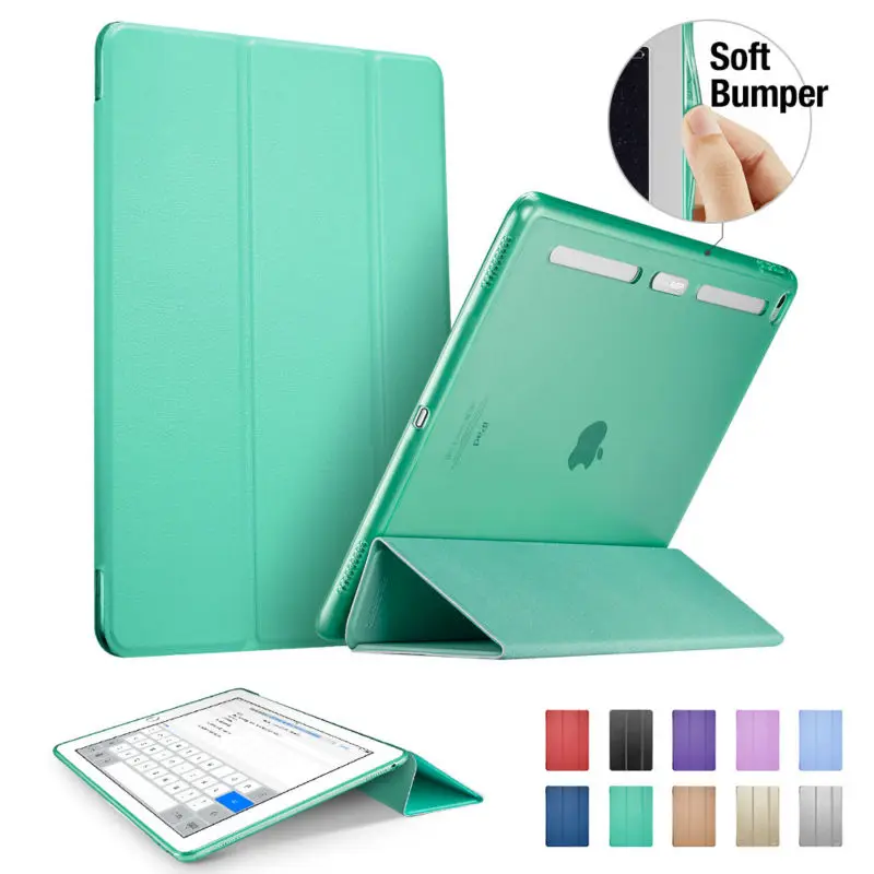 Чехол для iPad Air 2, ESR из искусственной кожи передняя крышка+ Мягкий ТПУ бампер край стенд цветной Авто спящий умный чехол для iPad Air 2 - Цвет: Light Green