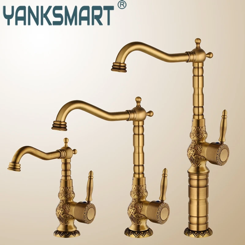 Смеситель для ванной из античной латуни настенный кран раковины с одной ручкой