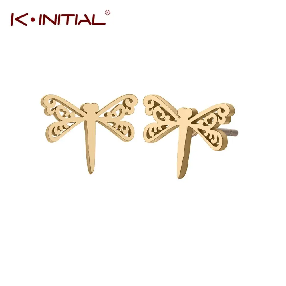 Серьги-гвоздики Kinitial в форме стрекозы модные ювелирные украшения для пирсинга