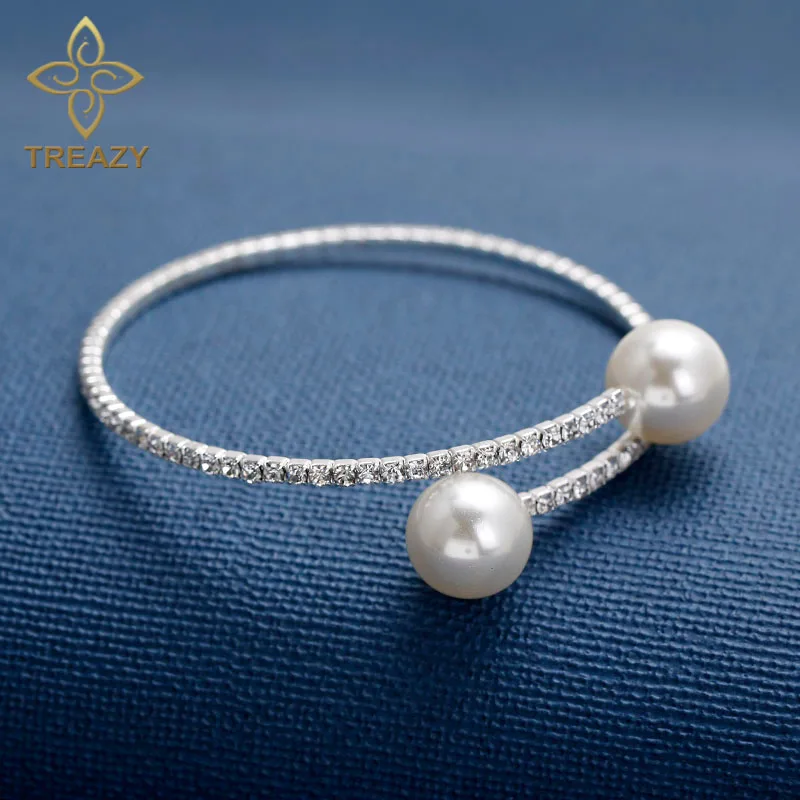 TREAZY двойные бусины из искусственного жемчуга Хрустальный Браслет манжета