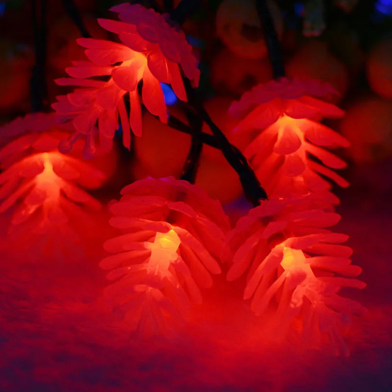 Binval 20 Вт, 30 Вт, 50LED Солнечный шишка свет шнура Водонепроницаемая гирлянда для вечеринок, Дня благодарения, декоративную рождественскую елку огни - Испускаемый цвет: Red