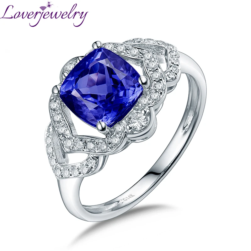 

LOVERJEWELRY Tanzanite Rings Real Blue Stone Pure 14K White Gold Jeweleryl SI Diamonds Engagement Ring for Women