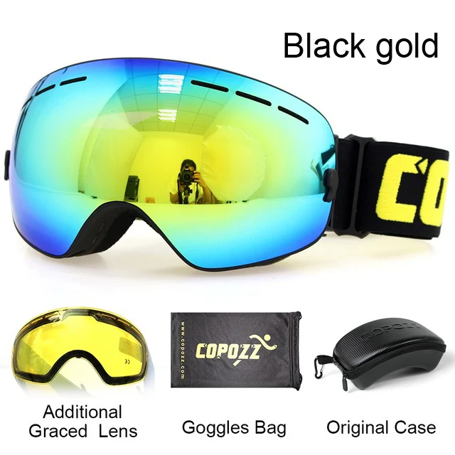 Black gold COPOZZ, брендовые лыжные очки, двухслойные, UV400, анти-туман, большая Лыжная маска, очки для катания на лыжах, для мужчин и женщин, очки для сноуборда, GOG-201 Pro - Цвет: Black gold