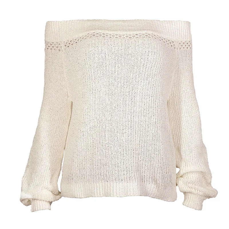 Fitshinling Korean knitted sweaters fashion 2018 women autumn clothing lantern sleeve off shoulder sweater ladies sexy jumpers | Женская