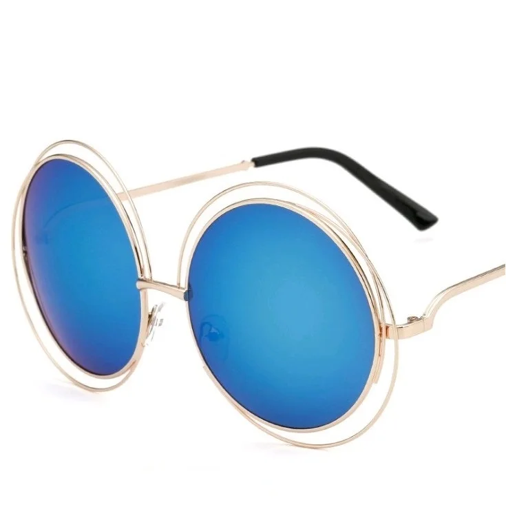 Gold - Blue Новейшие круглые негабаритные солнцезащитные очки для женщин, зеркальные солнцезащитные очки для вождения, женские солнцезащитные очки с большой оправой, солнцезащитные очки с градиентными линзами Oculos De Sol - Цвет линз: Gold - Blue