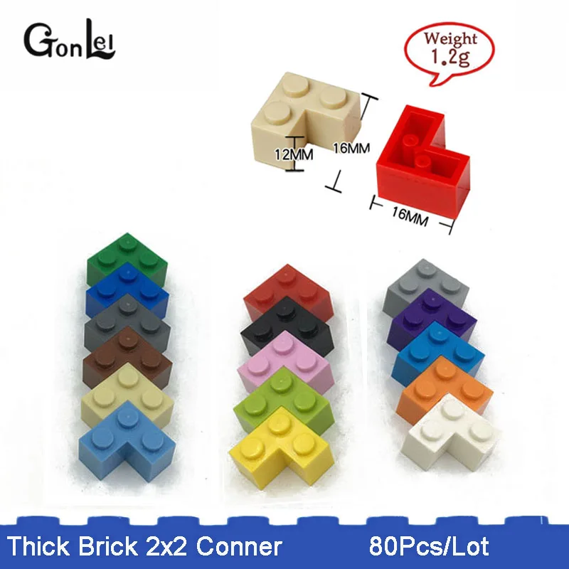80 шт./лот MOC толстый Кирпич 2x2 угловая пластина строительные блоки детали