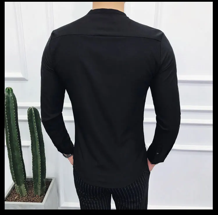рубашка мужская осень новый платье V образный вырез Slim Fit с длинным