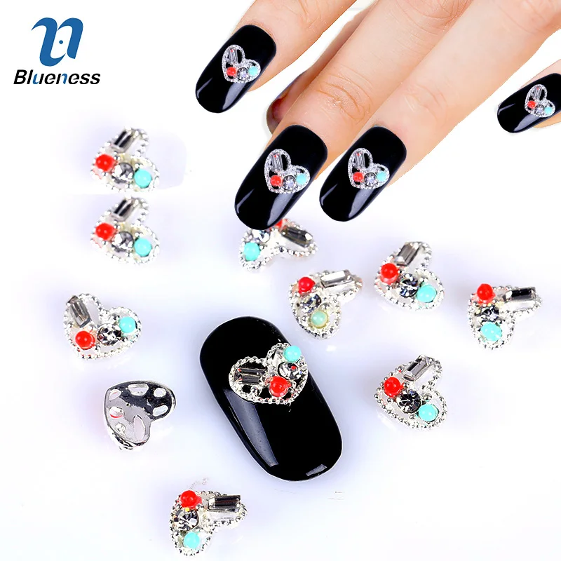 10 шт. серебряные металлические стразы в форме сердца 3d украшения для дизайна