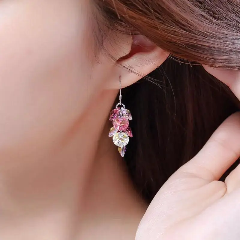 Женские серьги подвески с кристаллами Сваровски серебро 2018