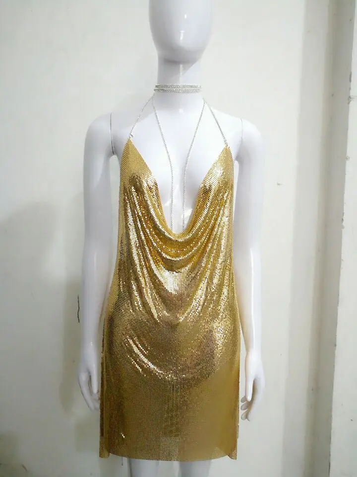 Потрясающие металлическая сетка с низким вырезом на спине украшением в виде