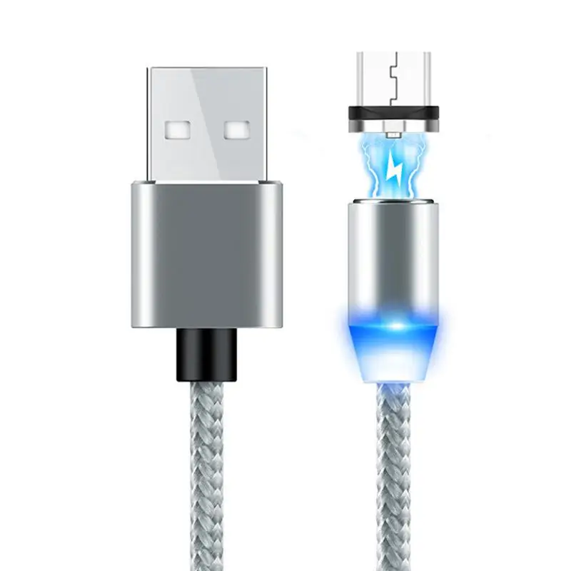 Магнитный светодиодный Магнит Micro USB зарядный кабель для iPhone Android type-C Магнитный кабель зарядный провод мобильный телефон Быстрая зарядка шнур - Тип штекера: silver