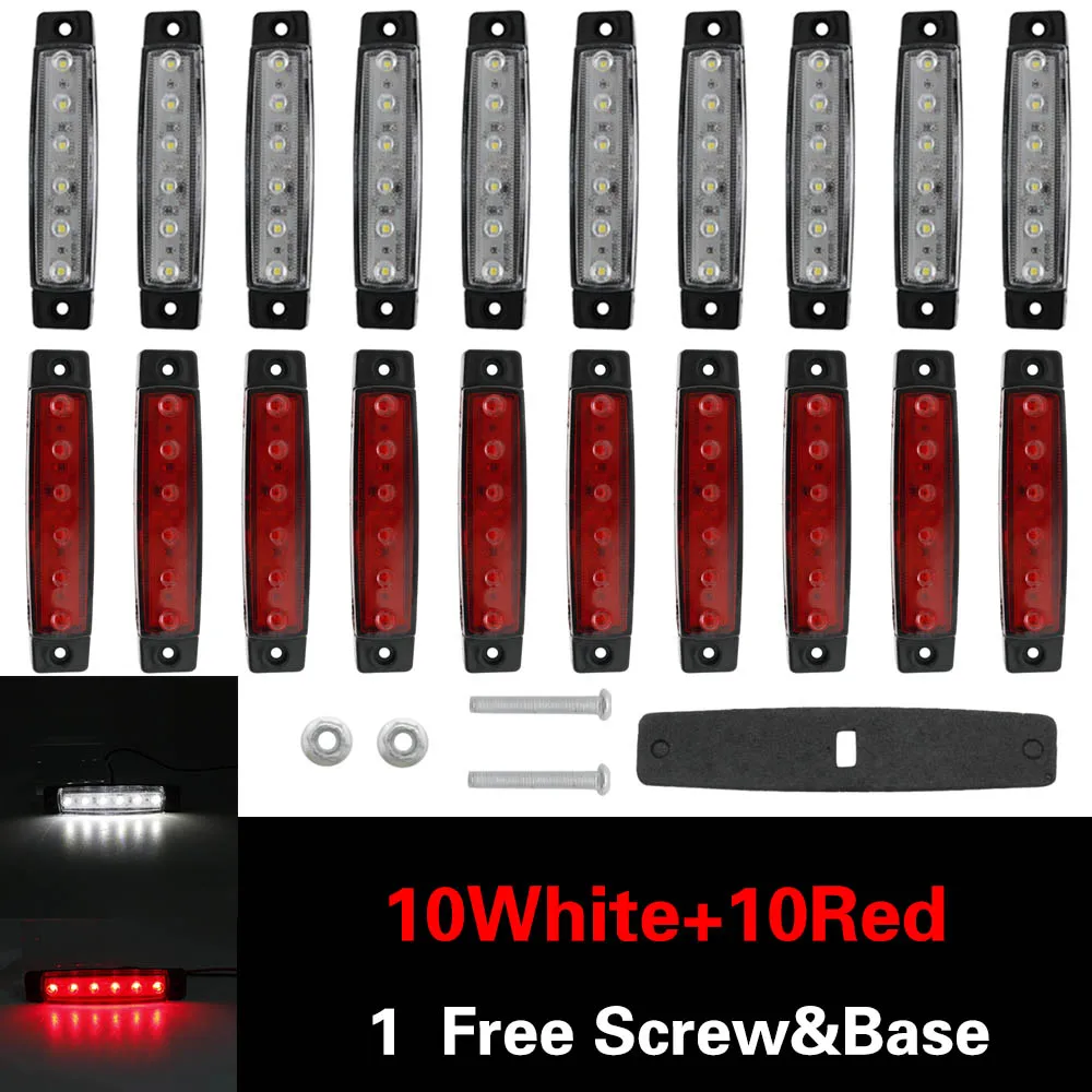 10x White 10x Red 30 шт. красный желтый автомобильный внешний свет светодиодный 12 в 6 светодиодный автомобильный Автобус Грузовик вагон боковой маркер индикатор трейлер светильник задний боковой фонарь - Цвет: 10x White 10x Red