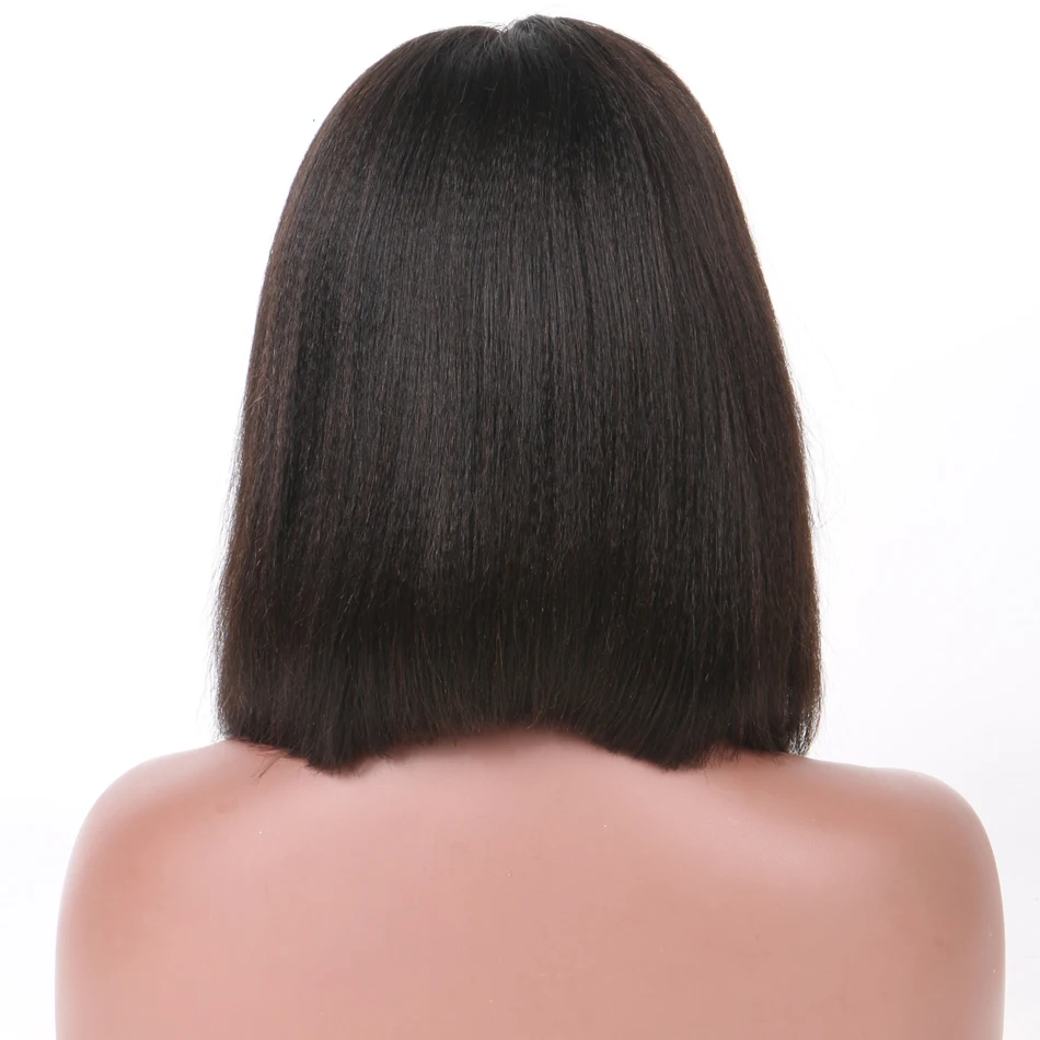 LUFFYHAIR предварительно вырезанные бразильские Remy человеческих волос Yaki причёска Боб с прямыми волосами Парики 13x6 Синтетические волосы на кружеве парик «пучок» покрой парик волосами младенца