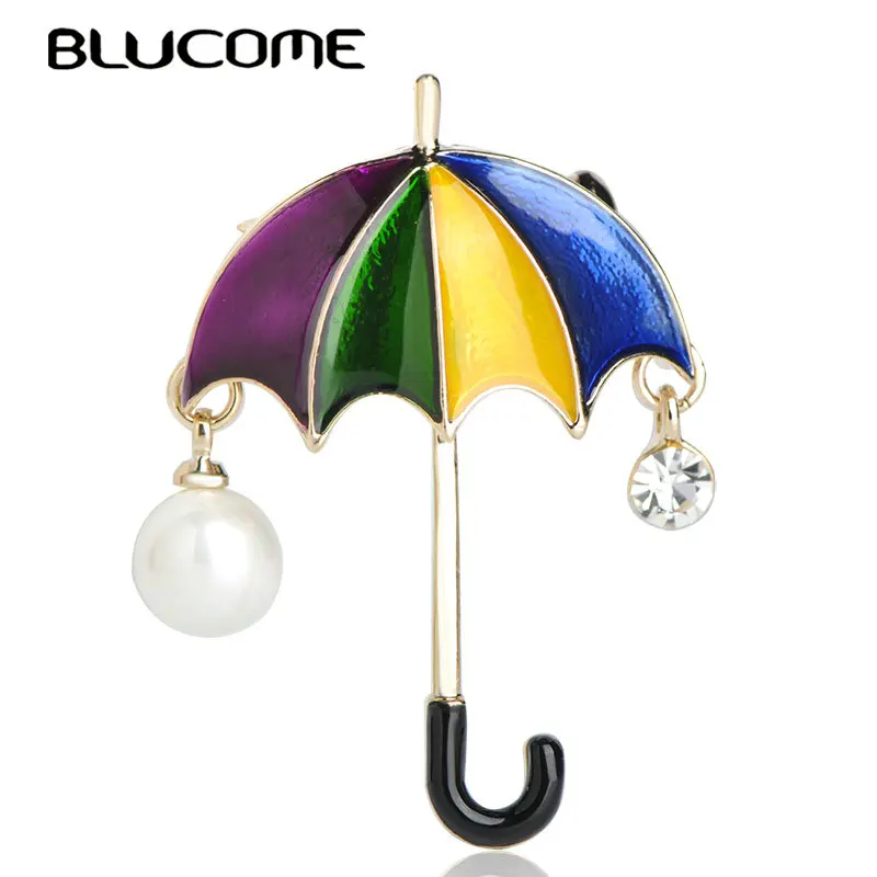 

Blucome Cute Rainbow Umbrella Shape Brooches Simulated Pearls Enamel Alloy Jewelry Sweater Clothes Accessories Women Kids Gifts