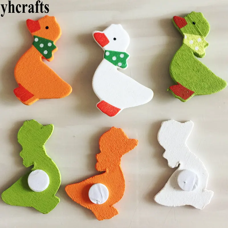 10PCS color duck 10 шт./лот, белые овцы деревянные наклейки весенние пасхальные поделки растения украшения сада. Наклейки на стену и холодильник детский сад ремесла OEM - Цвет: 10PCS color duck