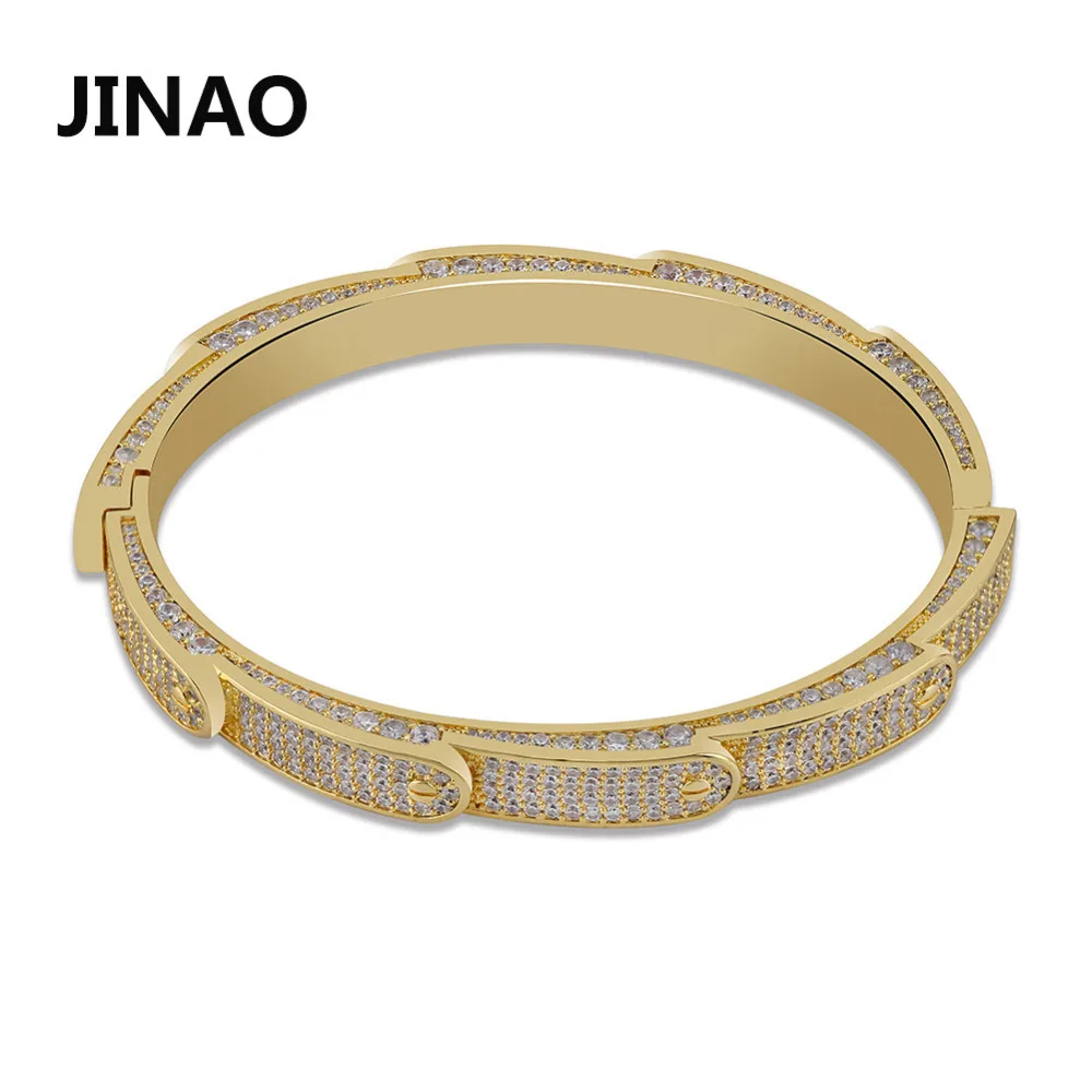 JINAO Новый Льдом Bling кубического циркония в стиле хип хоп Золотые круглые браслеты