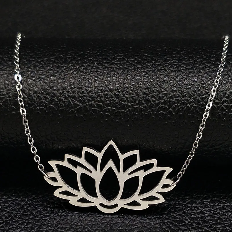 Женское массивное ожерелье из нержавеющей стали Lotus серебряное с воротником flor de