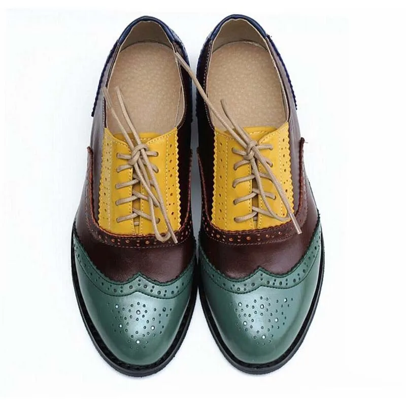 2017 женские туфли из натуральной кожи броги на шнуровке низкий каблук круглый