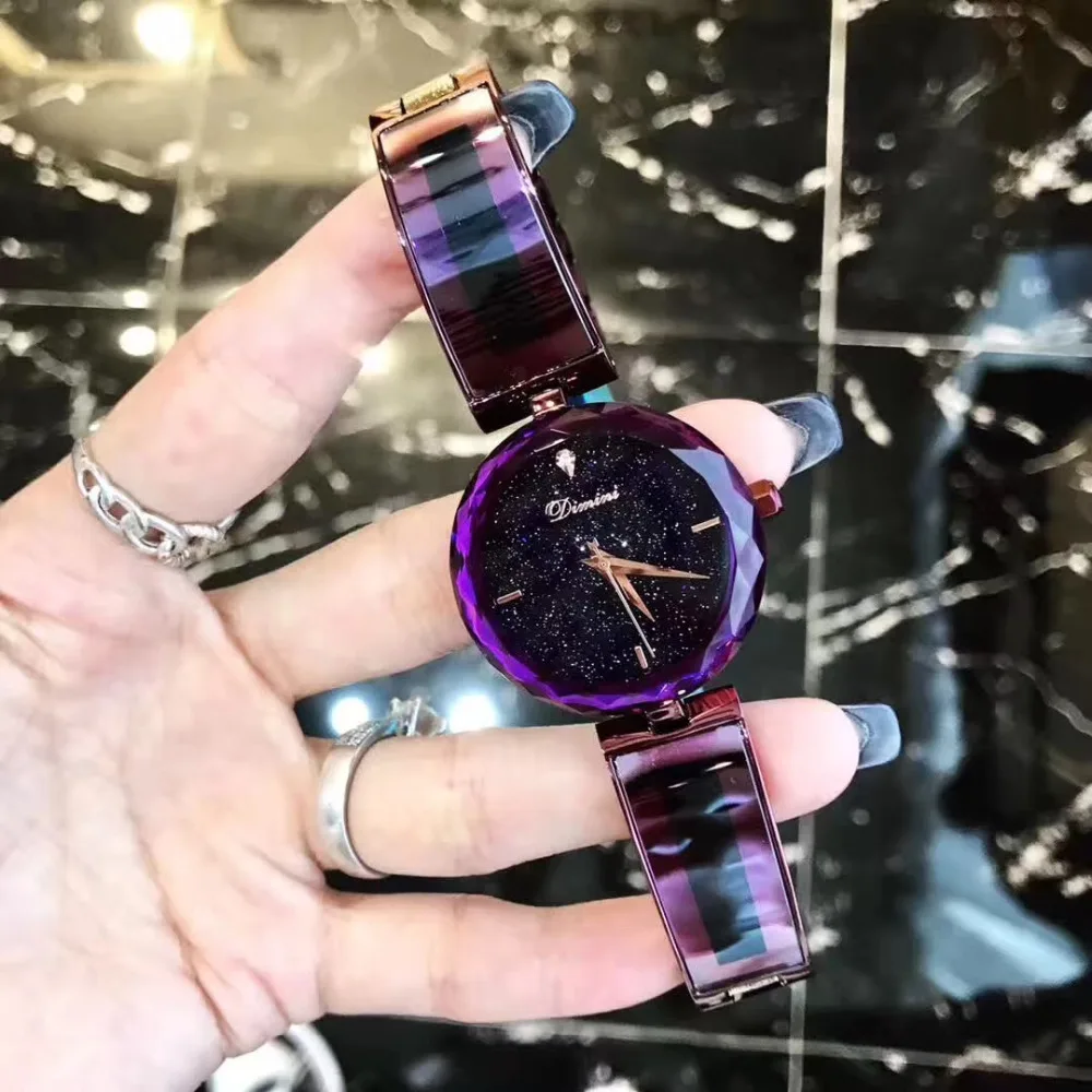 Часы наручные женские с многогранным стеклянным браслетом водонепроницаемые