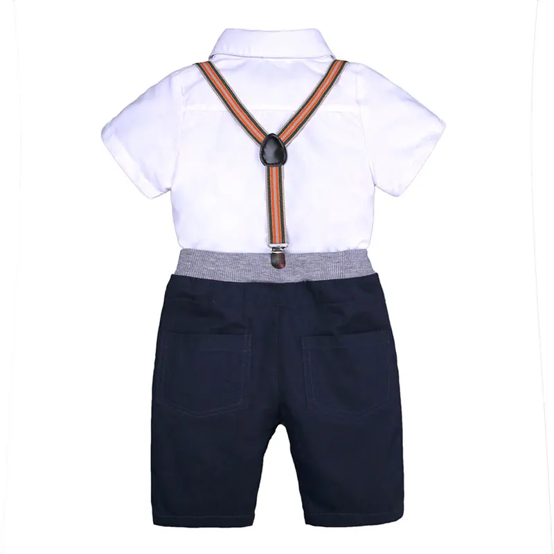 New Summer Kids Clothes Set Gentleman Style Children Sets Short Sleeve Solid Color Shirt Boy Top+Straps Shorts Formal Costume |