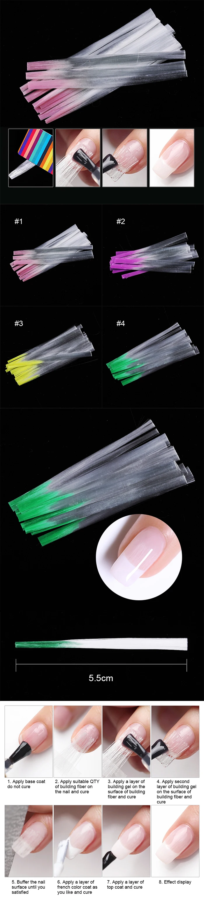 Professional Nail Fiberglass for Nail Art Quick Extension Pink Yellow Green Mixed Colors Design Acrylic Nail Beauty DIY Tips