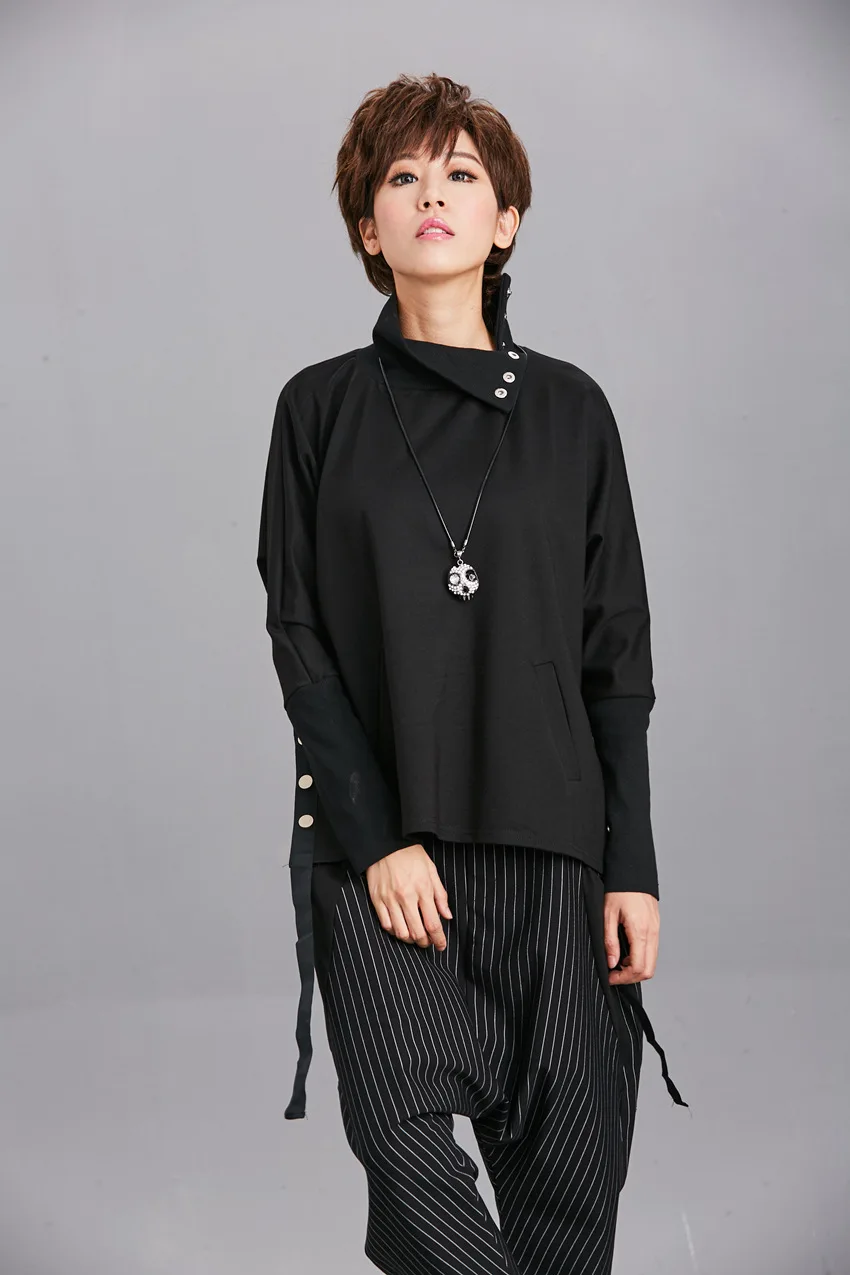 [XITAO] Женская Осенняя мода, водолазка с длинным рукавом, пуловер, толстовка, Женская одноцветная Асимметричная Толстовка ZLL1450