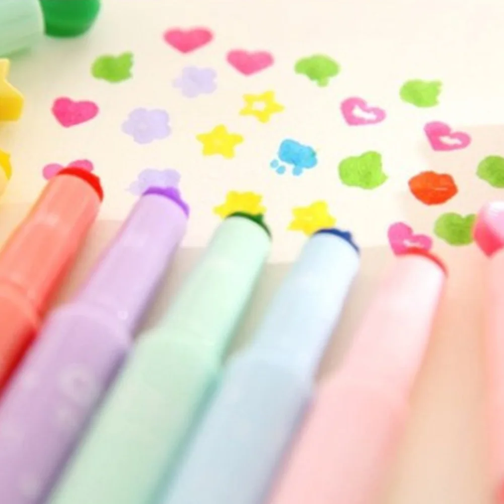 6pcs Stamper Markers Multi Colours Stamp Pen Cloud Lip Star Flower Heart | Канцтовары для офиса и дома