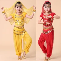 4pcs set belly dance costume for girls coin bollywood kid egypt costume child performance bellydance girl belly dancing costume