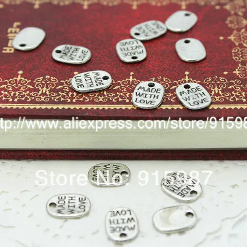 

Sweet Bell 100pcs Antique Metal Alloy 11*9mm Round Lettering "MADE WITH LOVE" Jewelry Pendant Charm Jewelry Finding 4C725
