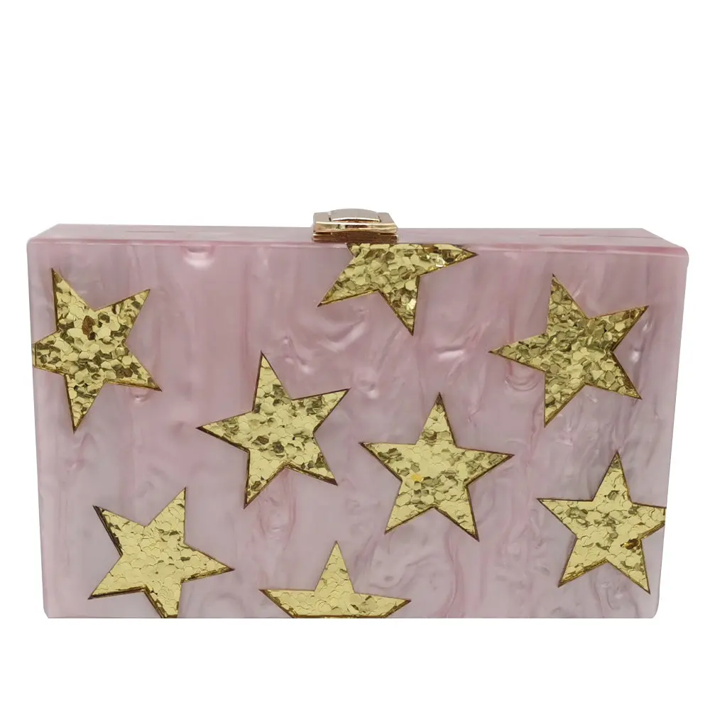 Pink Acrylic Bag Бутик De FGG блестящие звезды для женщин акриловая коробка клатч вечерние сумки жесткий чехол Дамская мода вечерние клатчи сумочка кошелек - Цвет: Pink Acrylic Bag