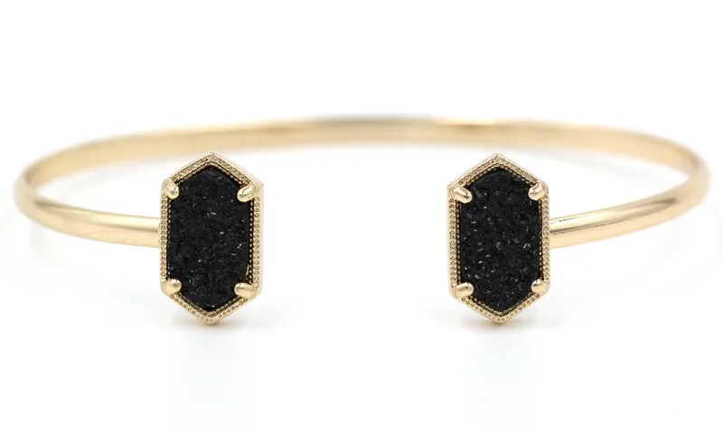 Gold black Новинка! Медные маленькие овальные браслеты из полимера, Druzy браслеты с мраморным камнем - Окраска металла: Gold black