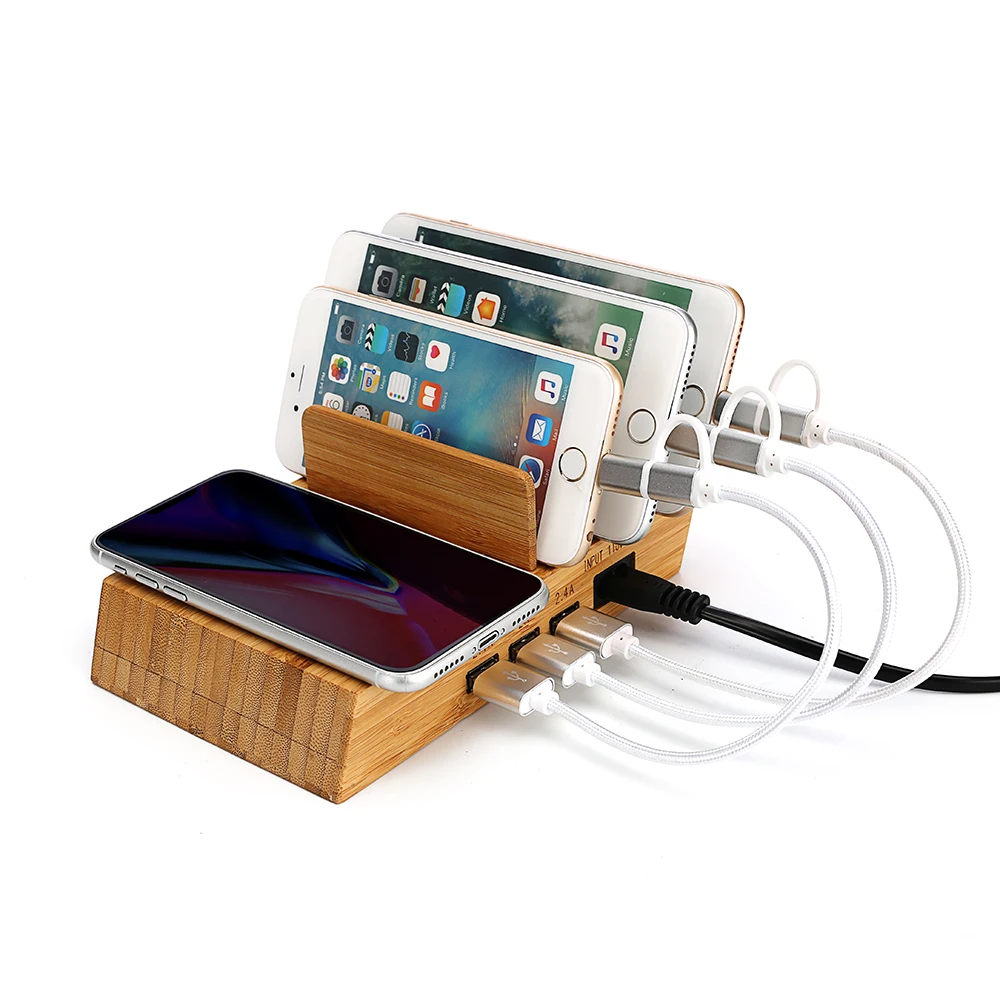 Натуральная бамбуковая зарядная станция usb с 10W беспроводной зарядной панелью 3