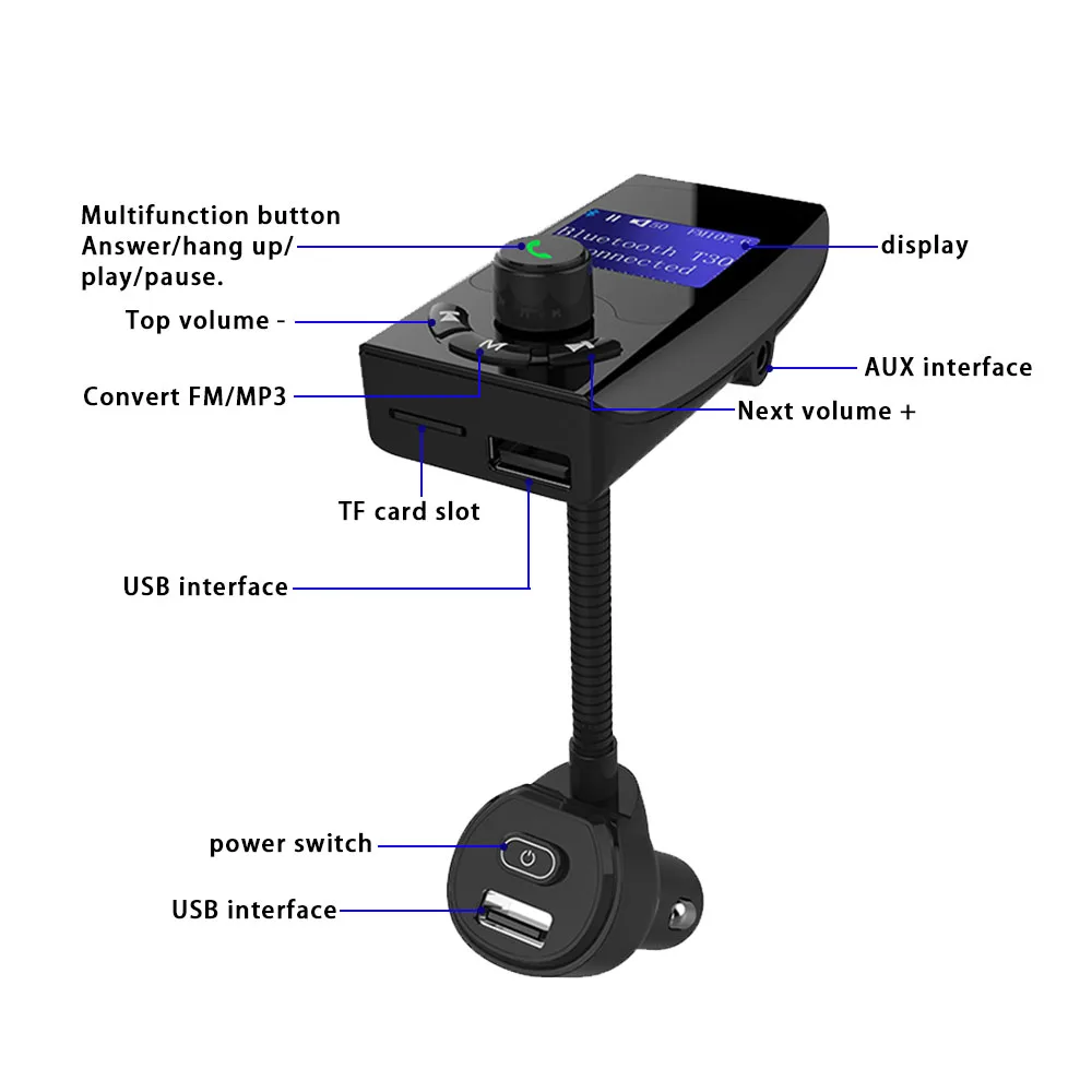 AOSHIKE Bluetooth автомобильный комплект громкой связи fm-передатчик AUX воспроизведение 5
