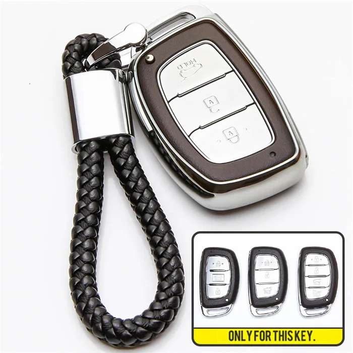Silver With Keyring Мягкий чехол для ключей автомобиля из ТПУ для hyundai Solaris I10 I20 Tucson Elantra Creta Santa fe I30 Verna I40 Accent аксессуары - Название цвета: Silver With Keyring