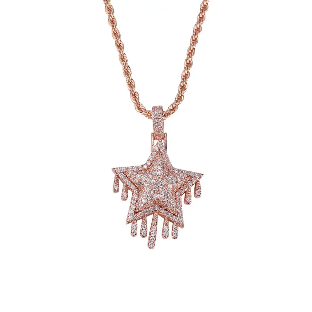 rose gold 4 цвета для мужчин и женщин AAA циркон Iced Out CZ Ожерелье Подвески со звездами медный материал CN041 - Окраска металла: rose gold
