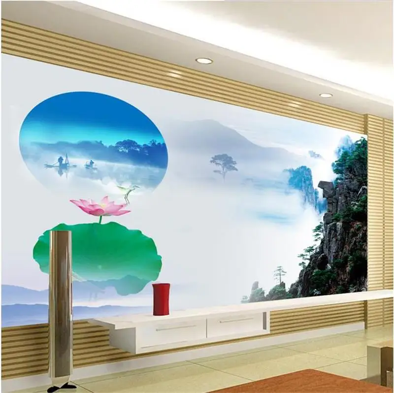 

3d фото обои на заказ росписи гостиной лотоса китайский пейзаж 3d фото диван ТВ фон нетканые обои для стены 3d