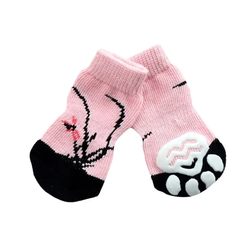 4 шт. мягкие хлопковые носки для собак Нескользящие резиновые сапоги в полоску