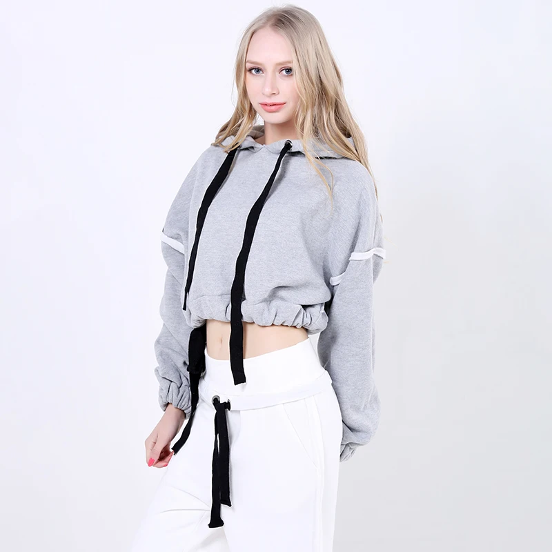 TWOTWINSTYLE короткая худи для женщин Высокая талия фонарь рукав пуловер с капюшоном Топы Женская мода Повседневная одежда больших размеров