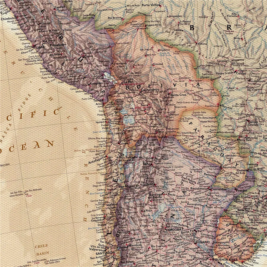 Античный вид Южная Америка карта четкие линии изысканный дизайн Geographic холст стены стикеры домашний декор кафе бар Паб Печать плакат