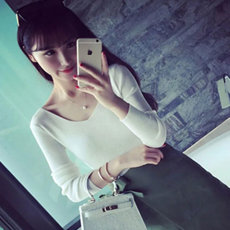 UHYTGF Autumn Woman Sweater Korean Fashion Long sleeve V-Neck Sexy Ladies Knit Pullover Female Sueter Mujer 563 | Женская одежда