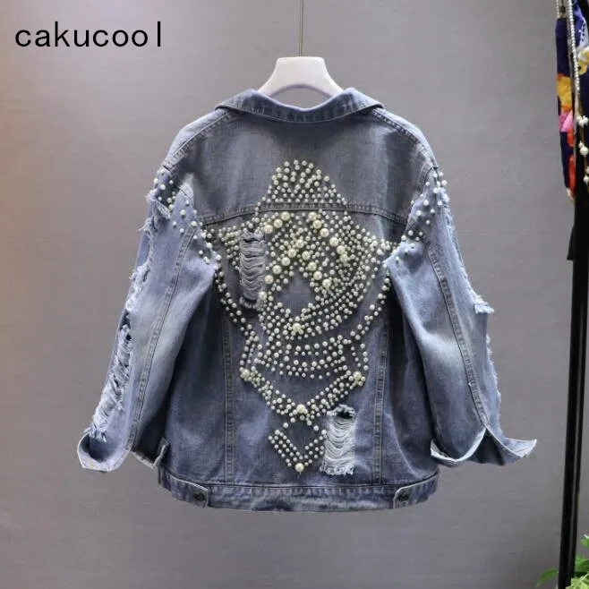 Куртка Cakucool женская джинсовая однобортная винтажная Свободная верхняя одежда из