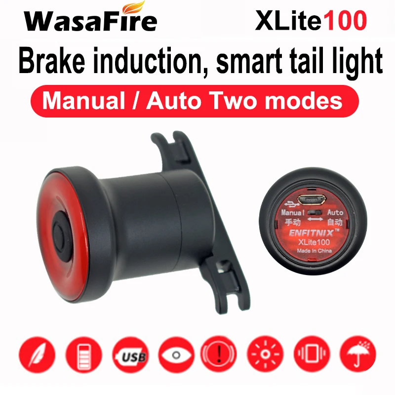 WasaFire XLITE100 велосипедный флэш-светильник USB Перезаряжаемый велосипедный задний светильник автоматический запуск/стоп тормоз зондирующий Мини светодиодный велосипедный задний светильник