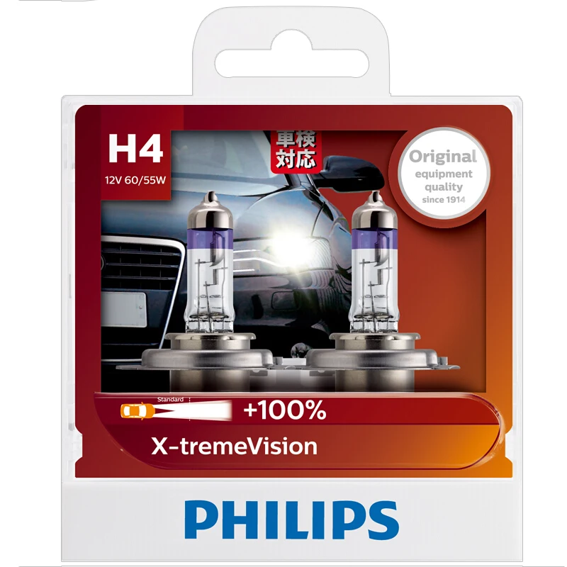 2 шт. автомобильные галогенные лампы Philips H4 9003 12 в 60/55 Вт P43t X treme Vision 100% 12342XVS2|Лампы