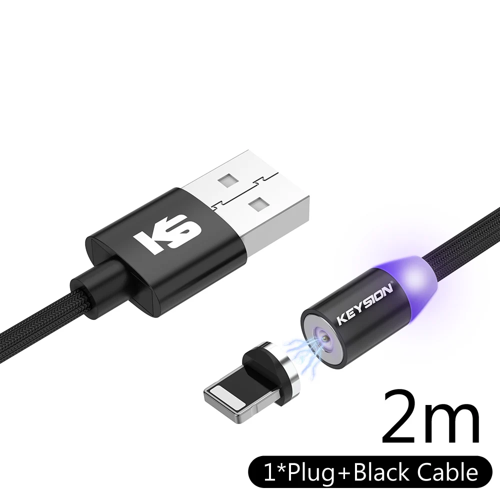Black 2m KEYSION 1 м Магнитный кабель для зарядки, Micro USB кабель для iPhone XR XS Max X магнитное зарядное устройство usb type C светодиодный кабель для зарядки - Цвет: Black 2m